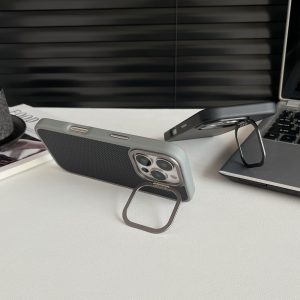 Carbon Fiber Texture Magnetic Case with Lens Stander for iPhone - Image 3