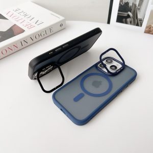 Frosted Matte Magnetic Case with Alloy Lens Holder/Stand for iPhone - Image 3